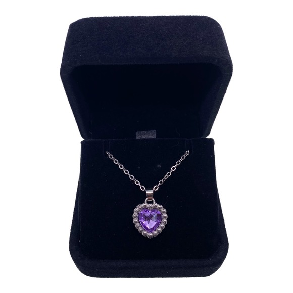 Imitation Silver PURPLE AMETHYST Gemstone Heart Necklace Jewelry Gift Box - Picture 2 of 5